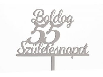 Fehér Boldog Születésnapot 55 feliratos sziluett tortadí