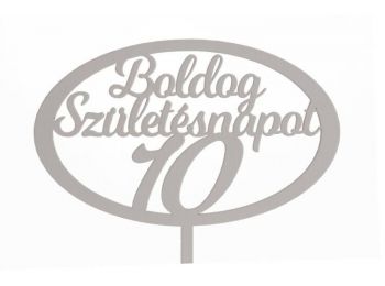 Fehér ovális Boldog születésnapot 10 feliratos sziluett 