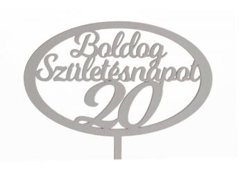 Fehér ovális Boldog születésnapot 20 feliratos sziluett 