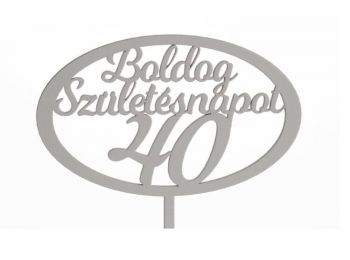 Fehér ovális Boldog születésnapot 40 feliratos sziluett 