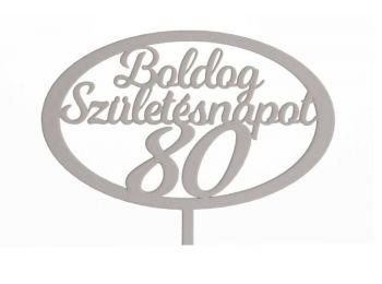 Fehér ovális Boldog születésnapot 80 feliratos sziluett 