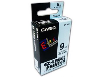 Feliratozógép szalag, 9 mm x 8 m, CASIO, víztiszta-fekete