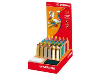 Színes ceruza display, kerek, vastag, STABILO Woody, vegyes