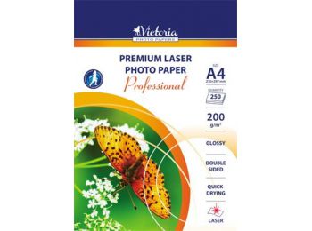 Fotópapír, lézer, A4, 200 g, fényes, kétoldalas, VICTORIA Professional (LVLG02)
