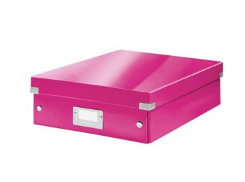 Tárolódoboz, rendszerező, laminált karton, M méret, LEITZ Click&Store, rózsaszín (E60580023)