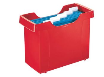 Függőmappa tároló, műanyag, 5 db függőmappával, LEITZ Plus, piros (E19930025)