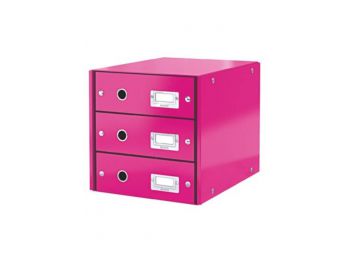 Irattároló, laminált karton,  3 fiókos, LEITZ Click&Store, rózsaszín (E60480023)