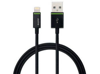 USB kábel, iPhone/iPod/iPad készülékhez, 2 m, lightning, LEITZ Complete, fekete (E62130095)