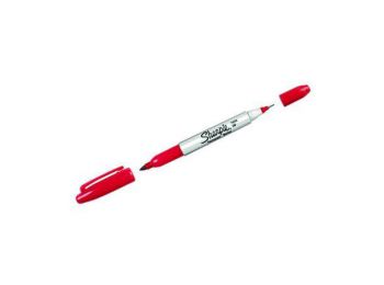 Alkoholos marker, kúpos, kétvégű, SHARPIE Twin Tip, piro
