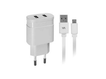 Hálózati töltő, 2 x USB, 3,4A, micro USB kábellel, RIVA