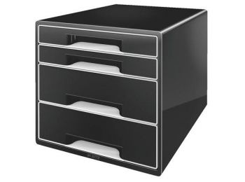 Irattároló, műanyag, 4 fiókos, LEITZ Cube, fekete (E5252