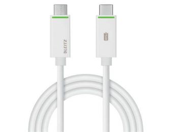 USB töltő- és adatkábel, USB-C - USB-C 3.1, 1 m, LEITZ, Complete, fehér (E63340001)