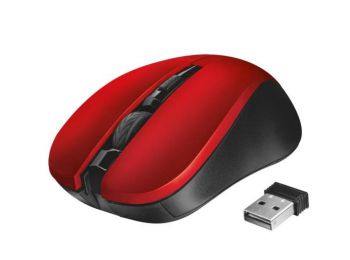 Egér, vezeték nélküli, optikai, USB, TRUST Mydo, piros (TRE21871)