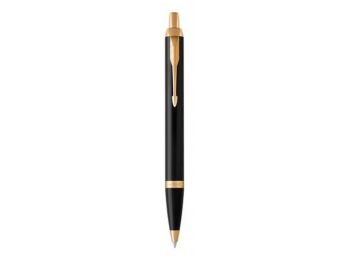Golyóstoll, nyomógombos, arany színű klip, fekete tolltest, PARKER, Royal IM, kék (ICPRIM02)