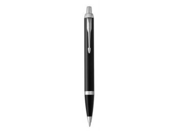 Golyóstoll, nyomógombos, ezüst színű klip, fekete tolltest, PARKER, Royal IM, kék (ICPRIM03)