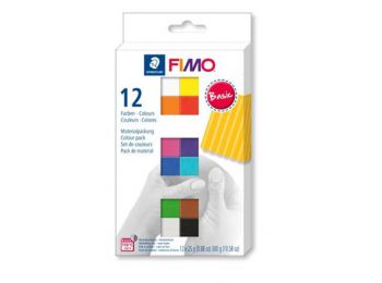 Gyurma, készlet, 12x25 g, égethető, FIMO Soft Basic, 12 különböző szín (FM8023C121)