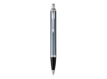 Golyóstoll, nyomógombos, 0,7 mm, ezüst színű klip, szürke-kék tolltest, PARKER Royal IM, kék (ICPRIM07)