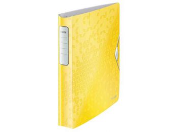 Gyűrűs könyv, 4 gyűrű, D alakú, 52 mm, A4, PP, LEITZ Active Wow, sárga (E42400016)