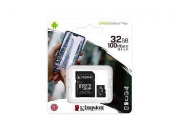 Memóriakártya, microSDHC, 32GB, CL10/UHS-I/U1/V10/A1, adapter, KINGSTON Canvas Select Plus (MKMS32GCP)
