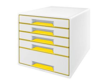 Irattároló, műanyag, 5 fiókos, LEITZ Wow Cube, fehér/sárga (E52142016)