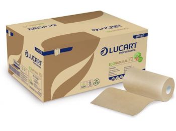 Törlőkendő, tekercses, belső adagolású, 2 rétegű, LUCART EcoNatural 70 Joint barna (UBC35)