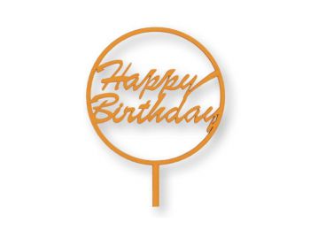 Narancssárga kerek Happy Birthday feliratos tortadísz szil