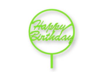 Világoszöld kerek Happy Birthday feliratos tortadísz szil