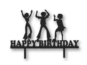 Fekete bulizós Happy Birthday feliratos tortadísz sziluett