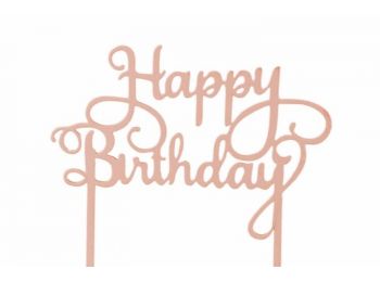 Barckszínű Happy Birthday felirat tortadísz sziluett