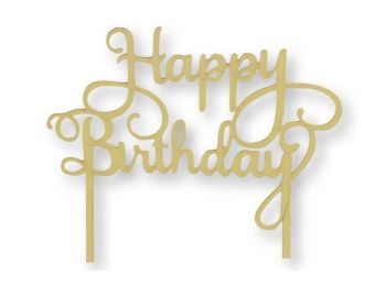 Citromsárga Happy Birthday felirat tortadísz sziluett