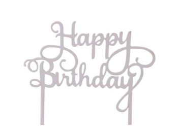 Fehér Happy Birthday felirat tortadísz sziluett