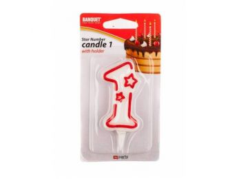 Fehér-piros 1 szám gyertya