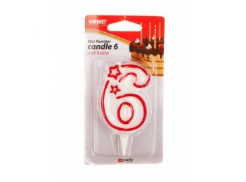 Fehér-piros 6 szám gyertya