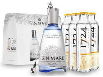 Gin Mare Mediterranean Gin 0,7L 42,7% ajándékcsomag 4db 0,2L-es 1724 tonikkal és bárkanállal