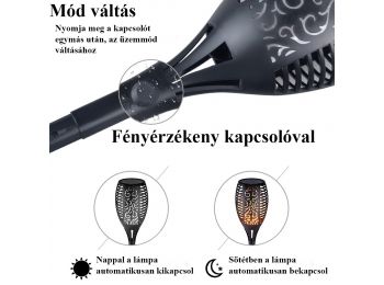 Díszvilágítás. Napelemes kerti fáklya állólámpa