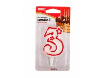 Fehér-piros 3 szám gyertya