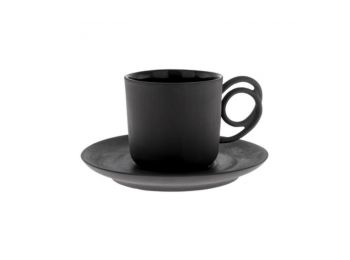 Fekete duplafülű eszpresszós csésze, csésze aljjal Ende 100 ml