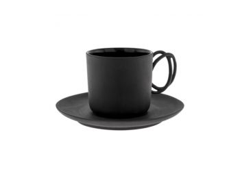 ENDE fekete dupla fülű kávés csésze + alj 100 ml