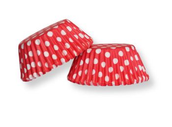 Színes alapon fehér pöttyös minimuffin papír 100 db