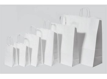 Füles papírtasak, sodrott füles, fehér, 22x10x35 cm (CSZ