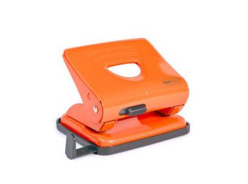 Lyukasztó, kétlyukú, 25 lap, fém, RAPESCO 825, narancs (IR1362)