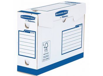 Archiválódoboz, extra erős,  A4+, 100 mm, FELLOWES Bankers Box Basic, kék- fehér (IFW44727)