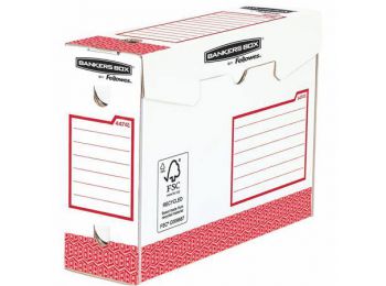Archiválódoboz, extra erős, A4+, 100 mm, FELLOWES Bankers Box Basic, piros- fehér (IFW44741)