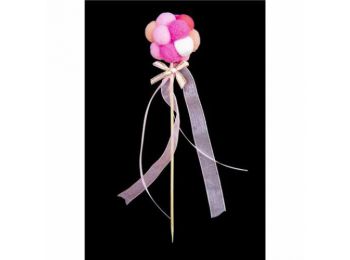 Pink-fehér pompom csokor beszúró tortadísz