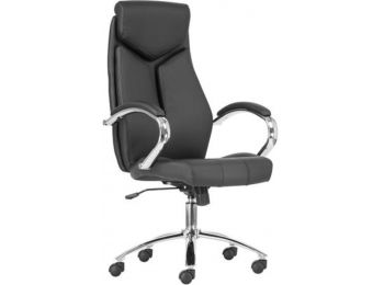 Főnöki szék, műbőr borítás, króm lábkereszt, Kent, fekete/fekete (BBSZV354)