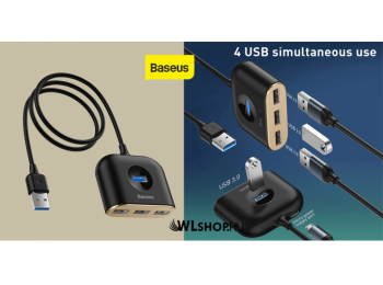 Baseus Square Round 4 az 1-ben USB HUB adapter 1 méter - Fekete