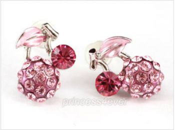 Rózsaszin cseresznye kristályos fülbevaló