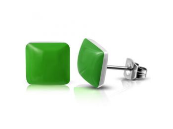Zöld színű négyzet alakú nemesacél fülbevaló ékszer