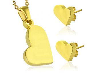 Arany színű, szív alakú nemesacél medál és fülbevaló