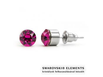 Jazzy sötét rózsaszín SWAROVSKI® kristályos fülbevaló - Kerek foglalatos Fuchsia